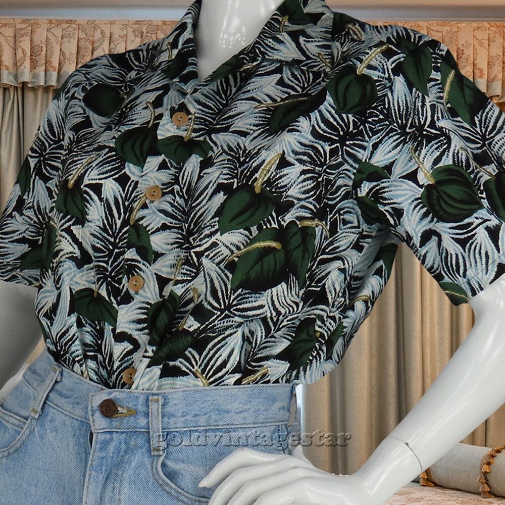 50s Pali Hawaiian Botanical Shirt S Casual Chic